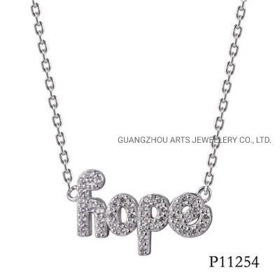 Cubic Zircons on The Word &quot;Hope&quot; Silver Necklace