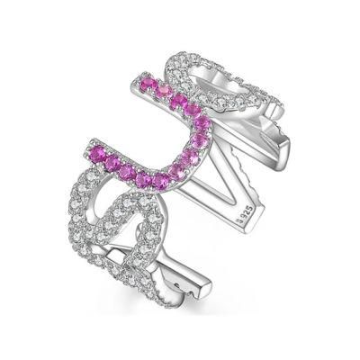 925 Sterling Silver Rings Capital Letter Colorful CZ Yes U Can Stackable Adjustable Open Rings