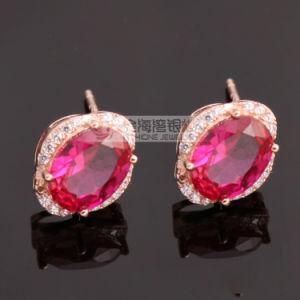Oval 18k Rose Gold Plated Cubic Zirconia Stone Silver Earring