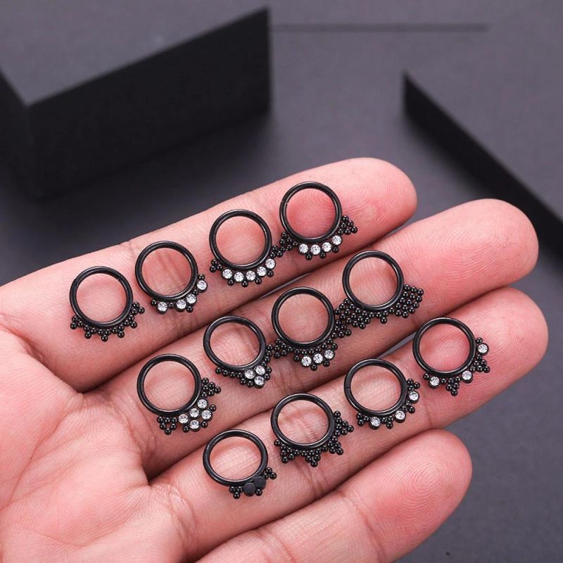 316L Surgical Steel 1.2*8 Hinged Segment Ring Ball and Zirconia Combination Designs Body Piercing