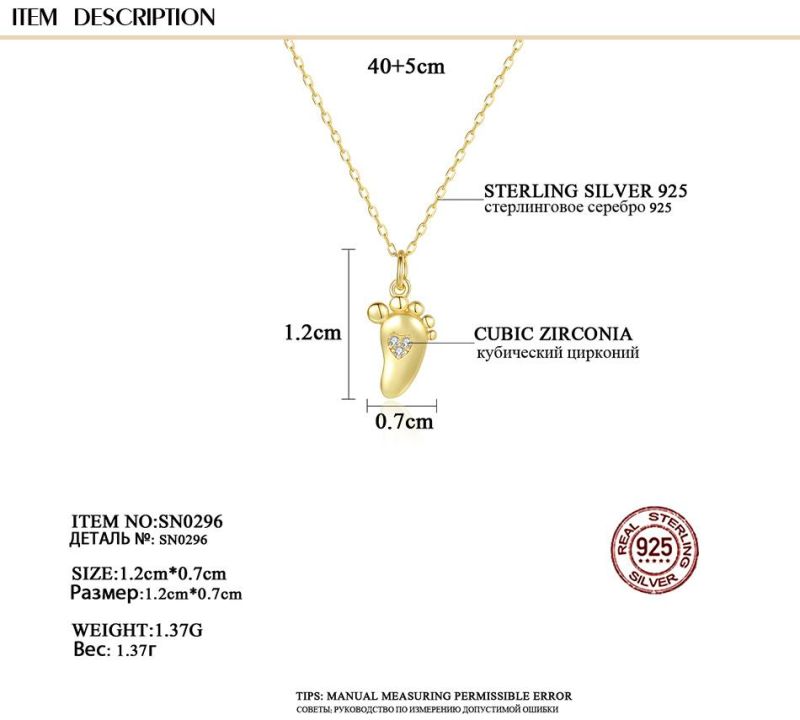 OEM Custom Fashion 925 Silver Chain Necklace with Cute Feet