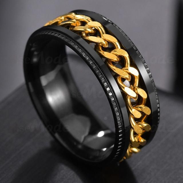 Fashion Jewellery Rotatable Chain Punk Stainless Steel Men Rings