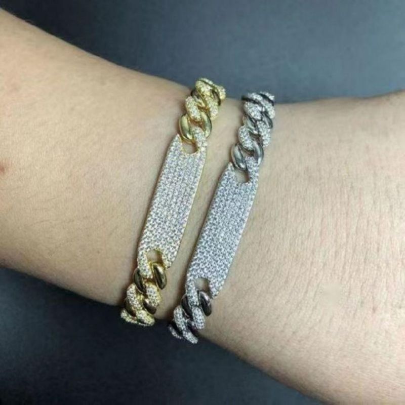 Hot Sale Classic Engraved Logo Jewelry Gift 925 Sterling Silver Cuban Link Chain Bracelet for Men and Women