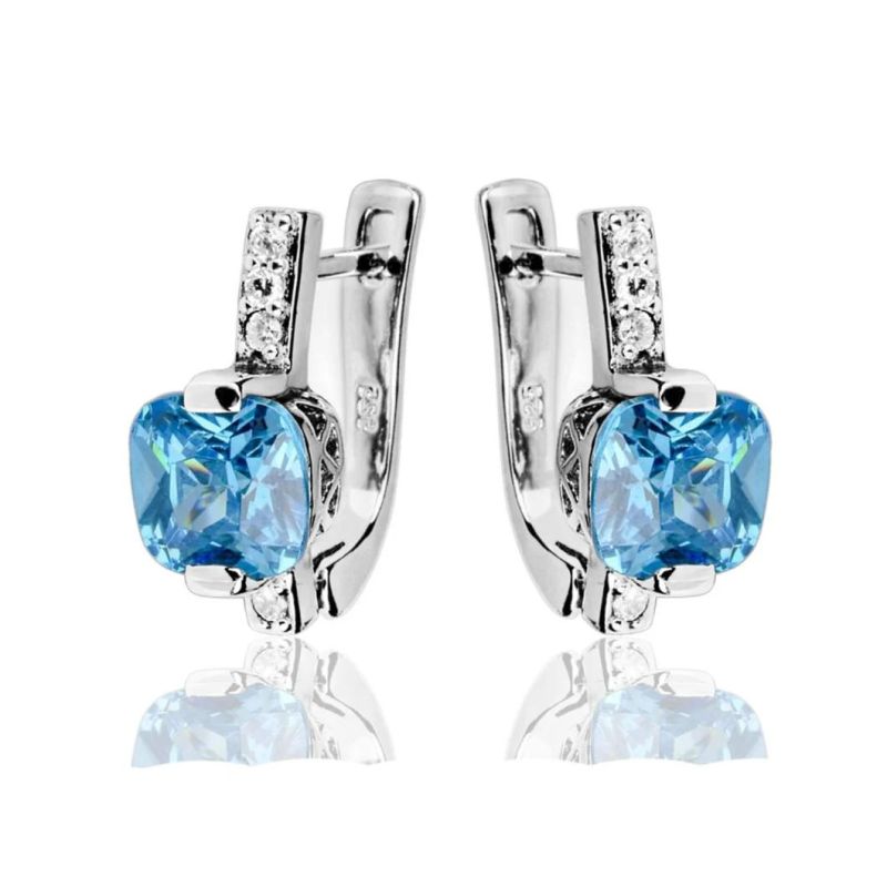 Chinese Fancy 925 Sterling Silver Sky Blue CZ Rings Ladies Jewellery Sets