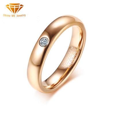 New Product 4mm Width Single Zircon Tungsten Ring Korean Version Rose Gold Ring for Women Tst2839
