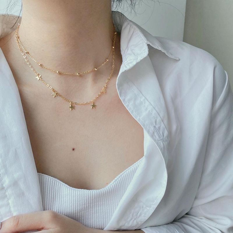 Trendy 2022 Bohemian 925 Silver Jewelry 18K Gold Filled Beads Star Pendant Choker Layered Necklace Moda Boda Oros Collar Regalos