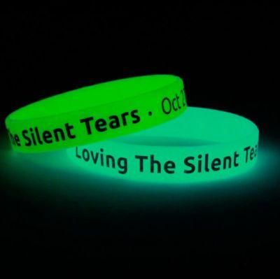 Promotional Rubber Bracelet Debossed Highly Personalized Silicon Wristband Custom Print Logo Glow in The Dark Silicone Bracelet