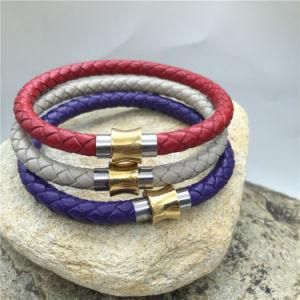 Stainless Steel Men&prime;s Braided Blue Leather and Gold Bracelets