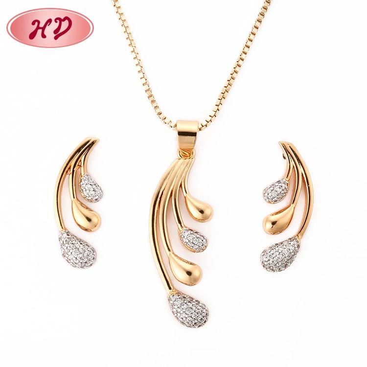 Women Fashion Jewelry Accessories 18K Gold Plated Silver Alloy Chain Sets Pendant Necklace with CZ Crystal