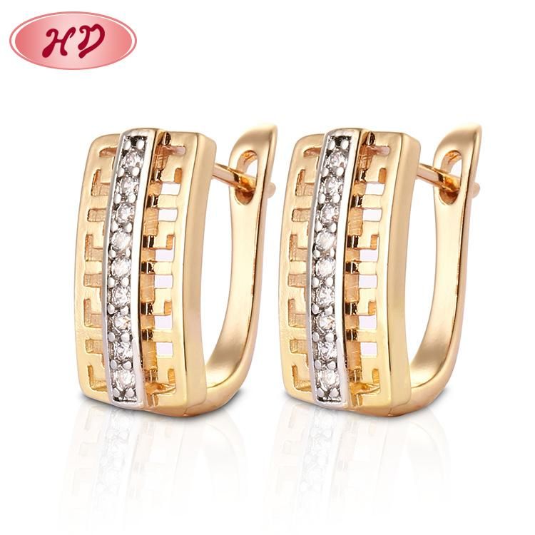 Fashion 18K Gold Plated Silver Alloy Jewelry Stud Drop Hoop Huggie CZ Earrings with Crystal for Women