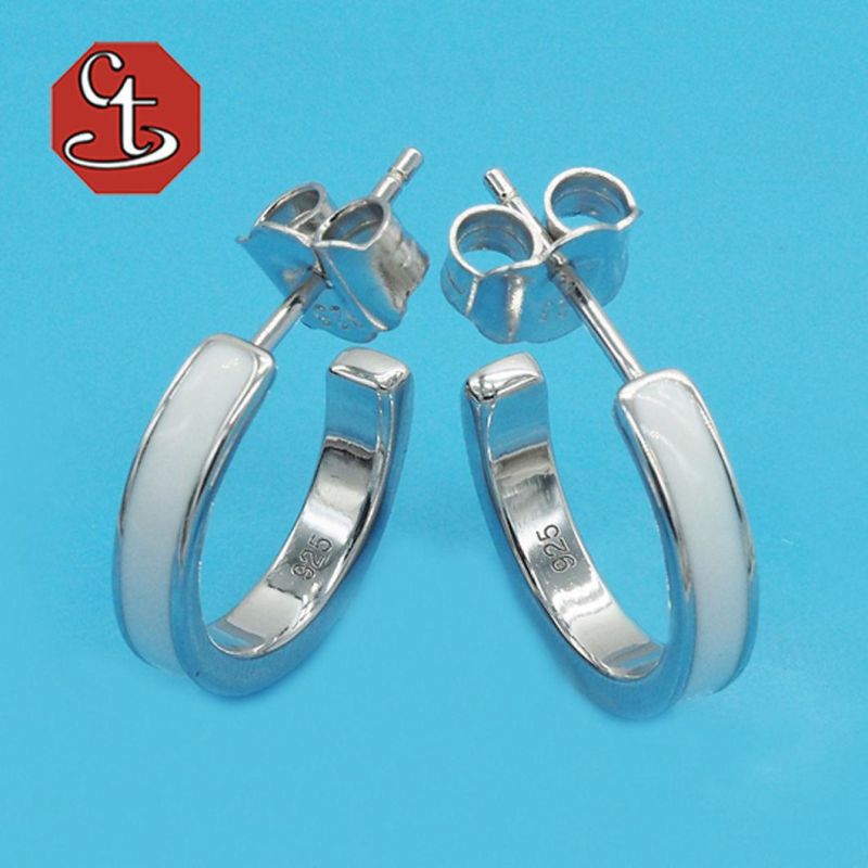 Hoop Earring Love Valentine Gift Heart Shape White Red Color Enamel Fashion Jewelry Silver Jewelry