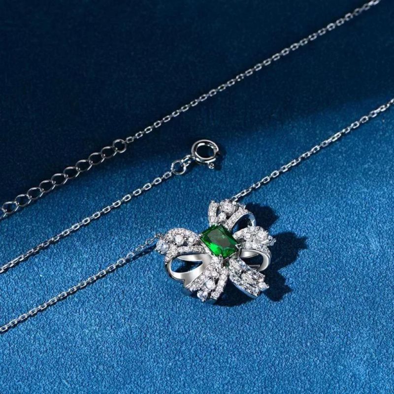 Fashion Accessories 2022 Luxury 925 Silver Jewelry Emerald Gift Bow Knot Style Earrings