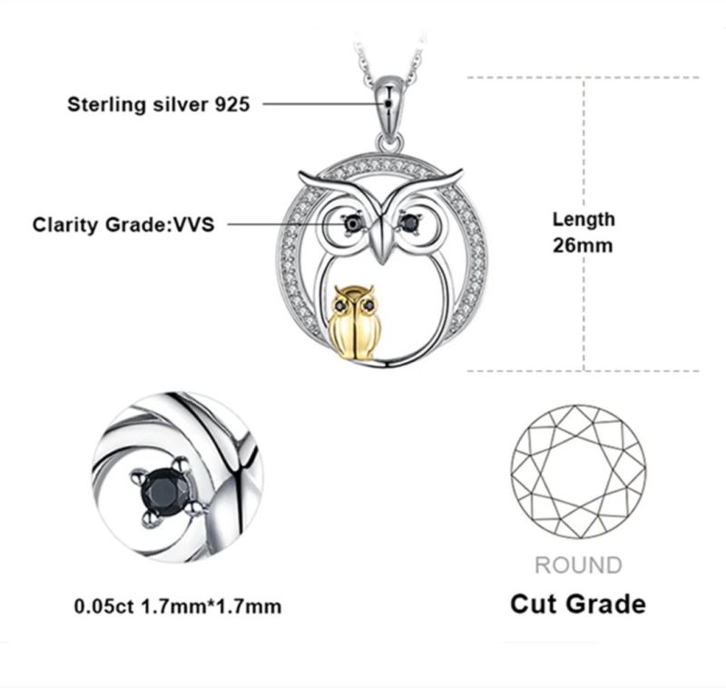 925 Sterling Silver Pendants Necklace Wisdom Guidance Owl Pendants for Women Fashion Jewelry Wholesale