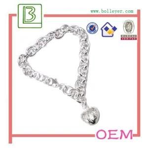 Big Metal Chain Bracelet with Heart Pendant
