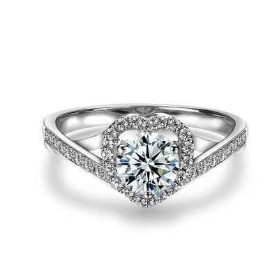 Customize High Quality 1CT Def Color Heart 18K Moissanite Wedding Ring