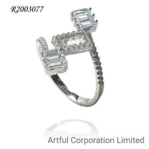 Square Stone Jewelry Brass&Silver Ring