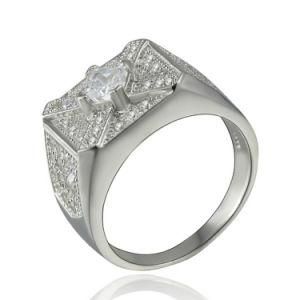 Fashion Men&prime;s Jewelry 925 Sterling Silver Clear Zirconia Stone Ring