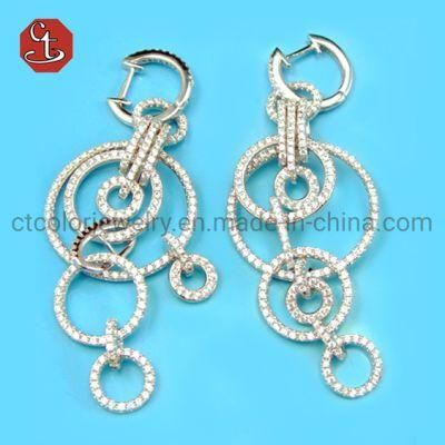 Hot Sale Rhodium Plated 925 Sterling Silver Fine Jewelry Interlocking Round Circle Micro Pave CZ Dangle Earrings