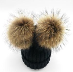 Winter Knitted Hat Beanie Pompom/Big Raccoon Fur POM Hats