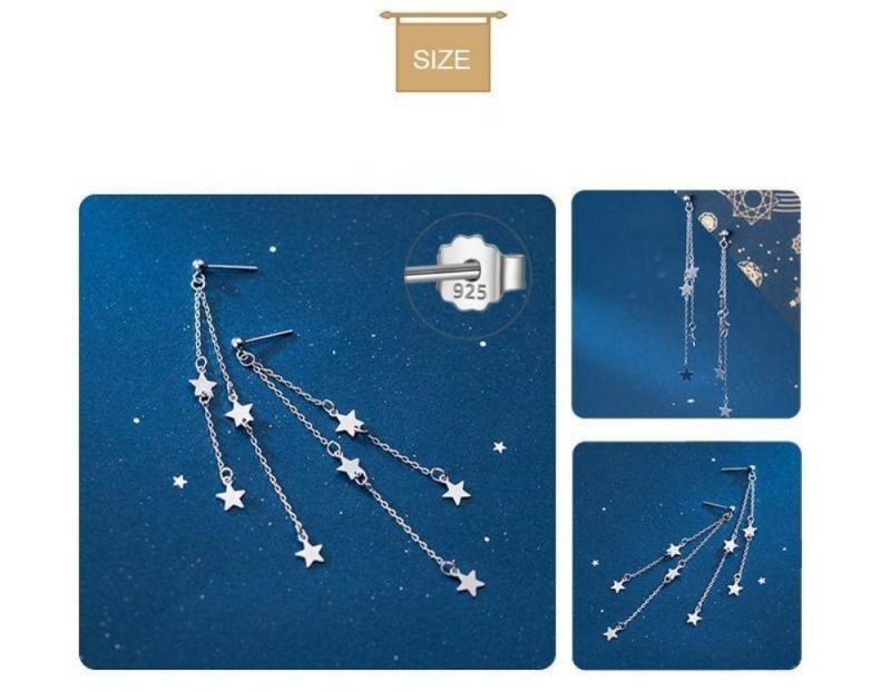 925 Sterling Silver Star Tassel Stud Earrings for Women Temperament Girls Party Fashion Jewelry Gift