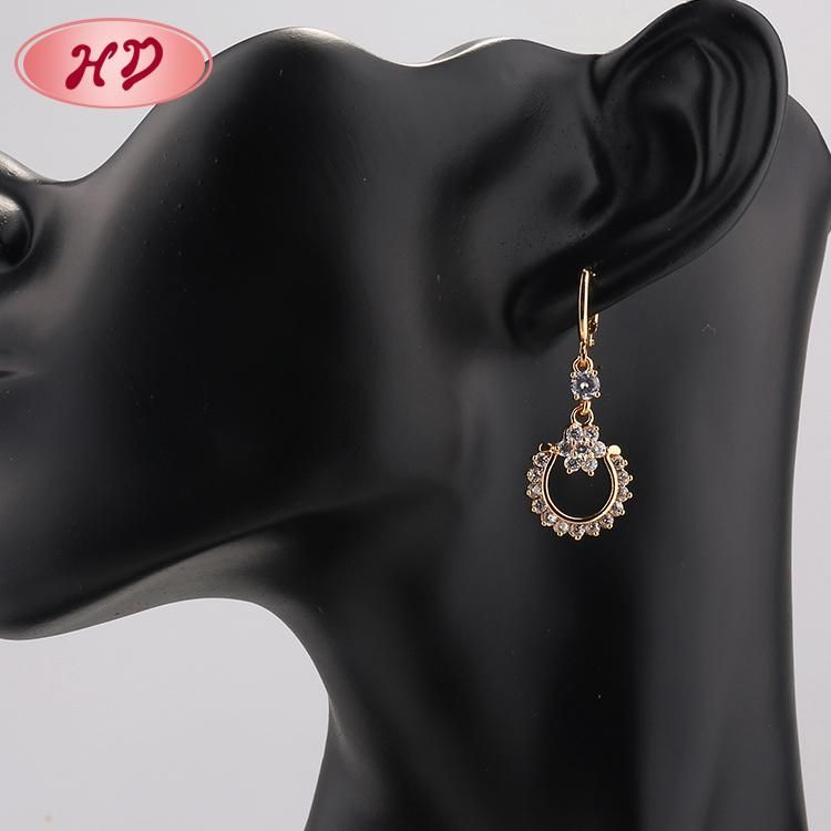 18K Gold Plated Alloy Hoop Earring Silver Drop CZ Earrings with Crystal Pearl