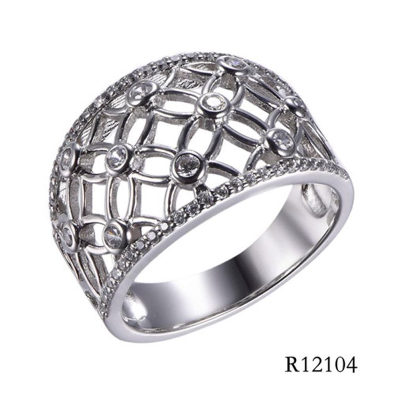 Hot Sale 925 Sterling Silver with CZ Reticulation Hollow Ring