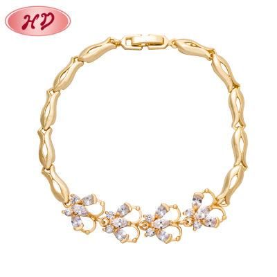 Girls Favorite Zircon Round Colors Diamond Dubai Gold Chain Plated CZ Tennis Bracelet
