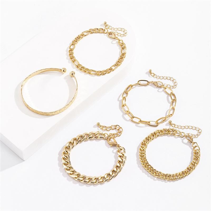European and American Fashion Jewellery Gold and Silver Jewelry Heart-Shaped Print Bangle Punk Hip Hop Cuban Metal Chain Set Bracelet for Women