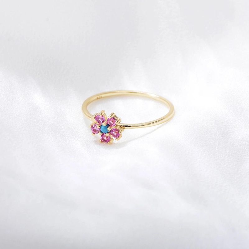 Colorful Turquoise Flower 925 Sterling Silver Ring