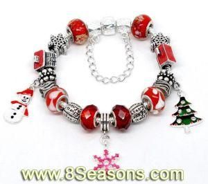 Handmade Snap Clasp Snake Chain Christmas Red Charm Bracelet Fit European Charm 20cm (B10927)