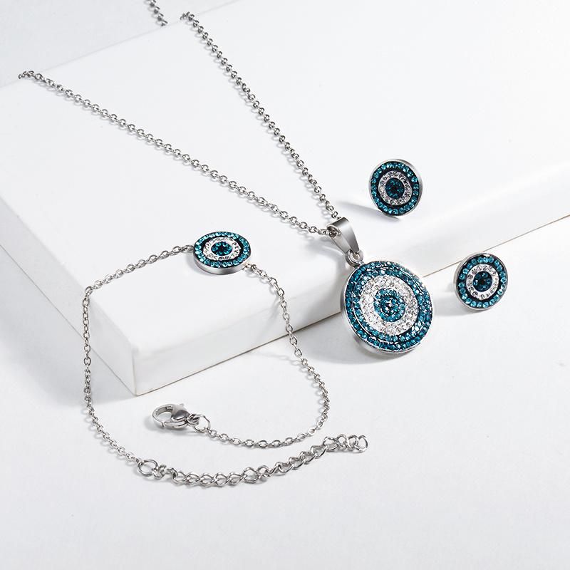 Blue Rhinestone Evil Eye Jewelry Sets Gold Necklace Stainless Steel Necklace Fashion Jewelry