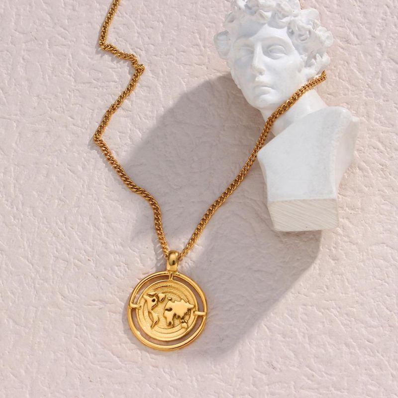 Factory Customized Fashion Jewelry Popular Vintage Coin Charm Curb Chain Jewelry Women′s Stainless Steel Necklace