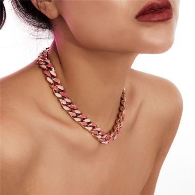Fashion Jewelry 2022 New Design Cuban Link Chain Luxry Necklace 18K Gold Plated Red Enamel Chic Statement Choker Necklace