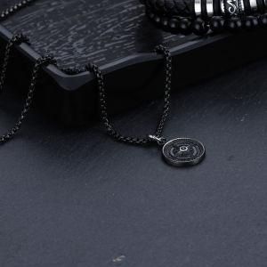 Stainless Steel Diamond Sun Round Pendant Necklace
