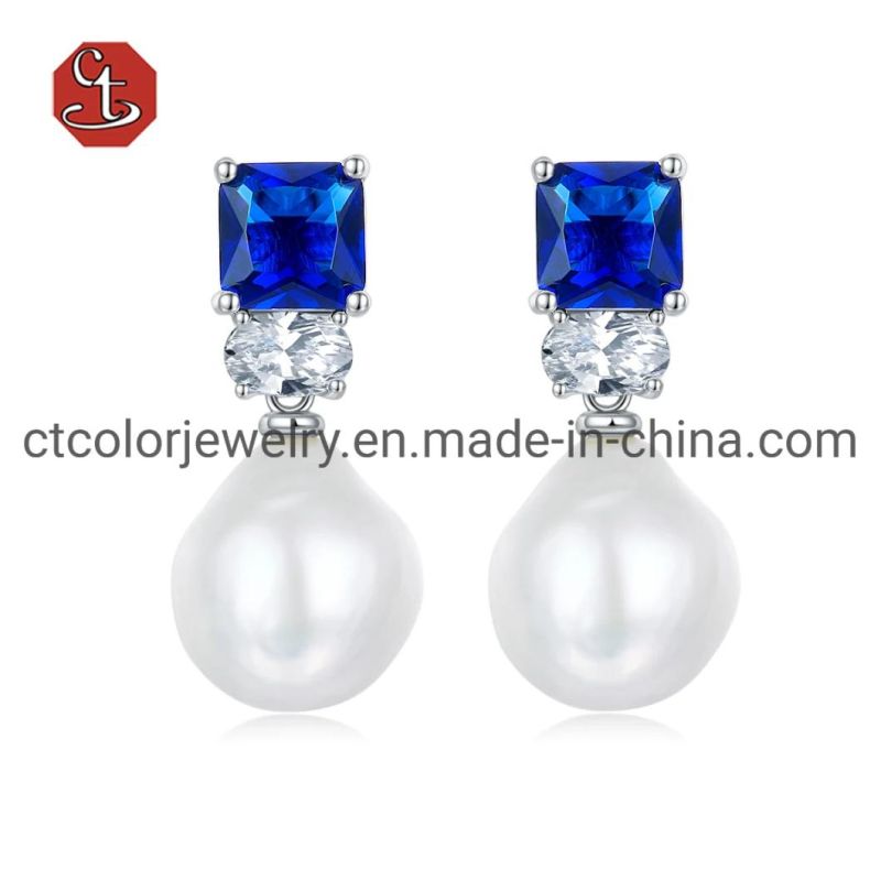 Fashion Jewelry Baroque Pearl Silver or Brass Earring Natural Pearl Earrings Silver Earring with AAA CZ