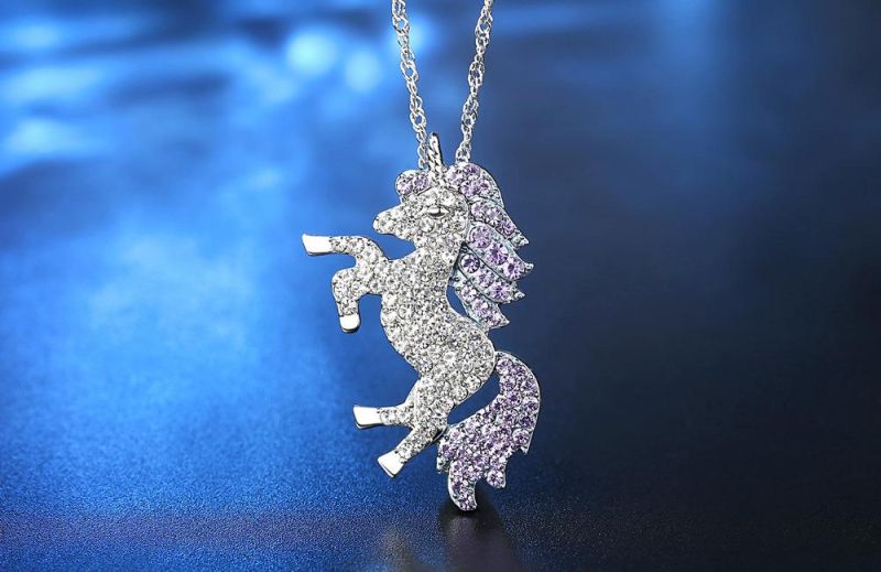 Microset Covered with Drill Unicorn Pendant Creative Tianma Necklace