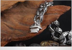 Fashion Design Rose Pattern Stainless Steel Chain Black Gemstone Bracelet for Men