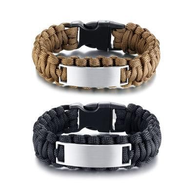 Outdoor Sports Bracelets Men&prime;s/Women&prime;s Curved Titanium Steel Braided Bracelets with Black/Brown Personality Lettering