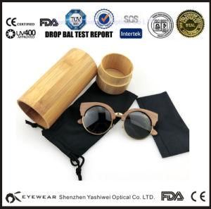 Round Classic Half Rim Women Wooden Sunglasses