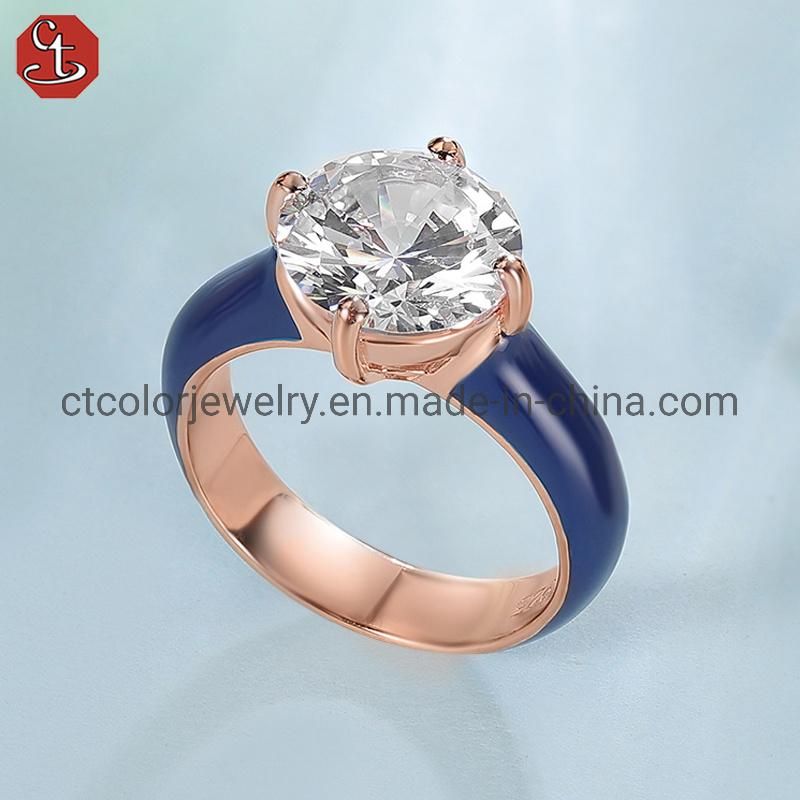 2022 new style women′s jewelry white cubic zircon enamel ring fashion jewellery wholesale