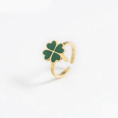Manufacturer&prime;s Customized Gold-Plated Fashion Jewelry Ring High Quality 18K Gold-Plated Stainless Steel Jewelry Clover Men&prime;s and Women&prime;s Ring