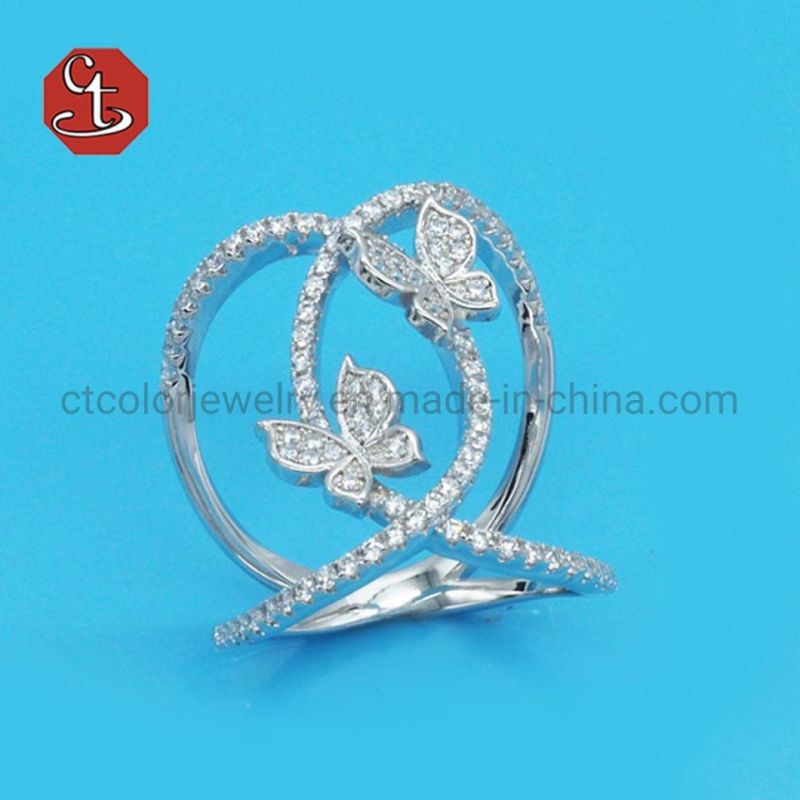 White Ruby Cubic Zirconia Micro Pave CZ 2 PCS Butterfly Big Women Finger Rings