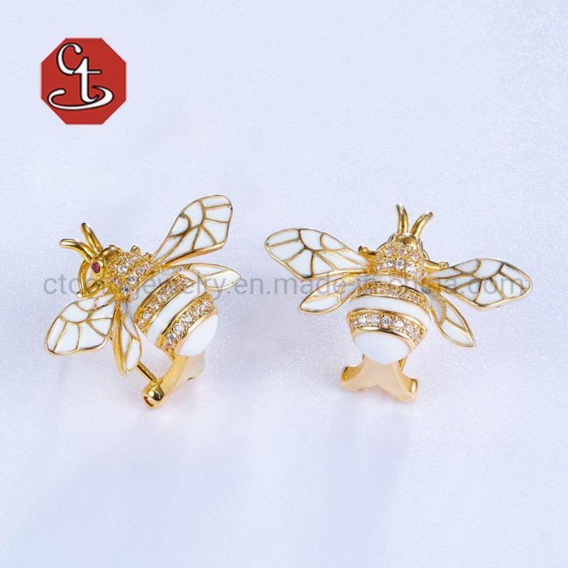 Latest Silver 925 Sterling Earrings 14K Gold Enamel Animal Bee Fashion Jewelry