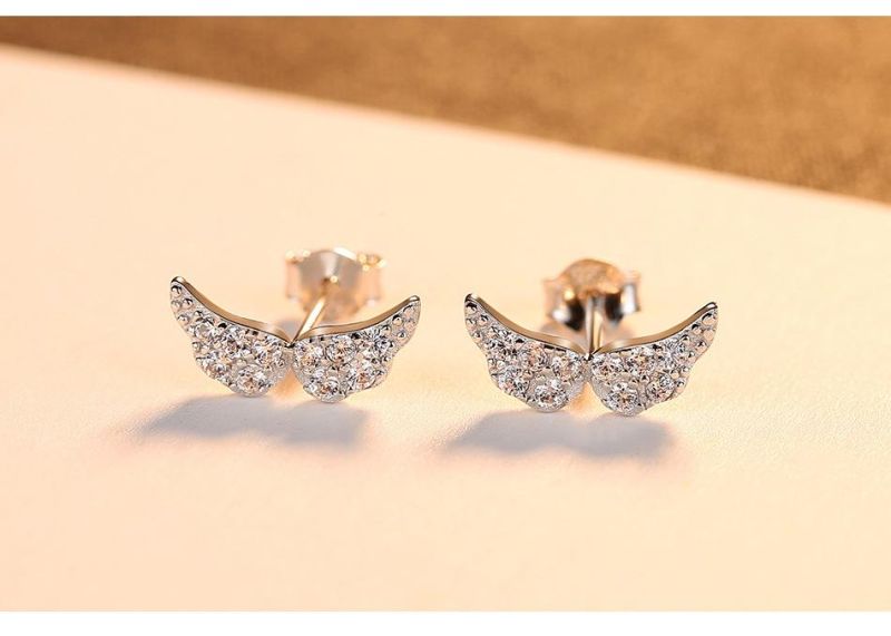 Wholesale S925 Silver Gold Plated Small Angel Wings Stud Earrings