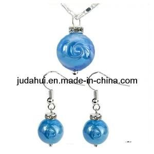 Blue Round Ball Marble Bead Pendant Earring (JDH-800023)