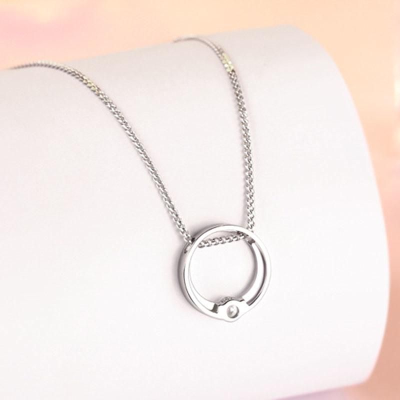S925 Sterling Silver Flash Diamond Round Ring Necklace Jewelry