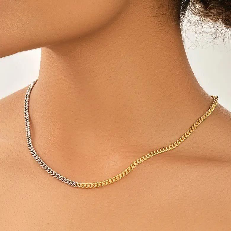 Factory Wholesale Fashion Jewelry Ins Simple Fashion Temperament Versatile Stainless Steel Diamond Splicing Two-Color Necklace