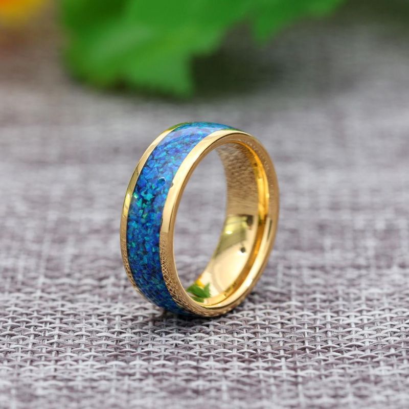 Men Tungsten Carbide Ring Blue Green Opal Stone Inlay