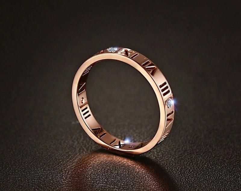 Rome Number Gluing Crystal Roes - Gold Rings for Women