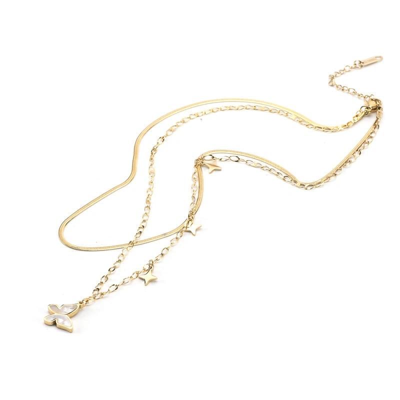 Manufacturer Custom Fashion Jewelry High Quality Waterproof Bijoux En Acier Inoxydable Wholesale Stainless Steel Jewelry Necklace 2layer